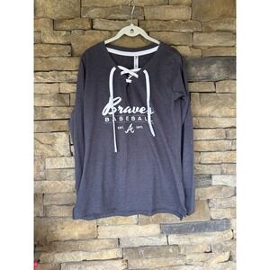 Atlanta Braves MLB Baseball Long Sleeve Blue T Shirt Womens Medium Navy